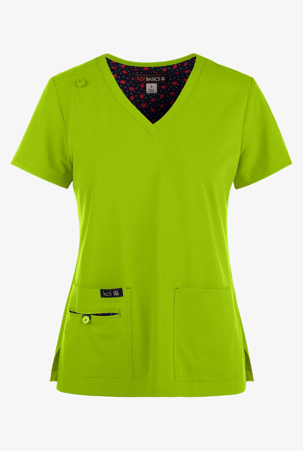 koi Basics Becca Women's 4-Pocket STRETCH V-Neck Scrub Top - Green Tea - 1