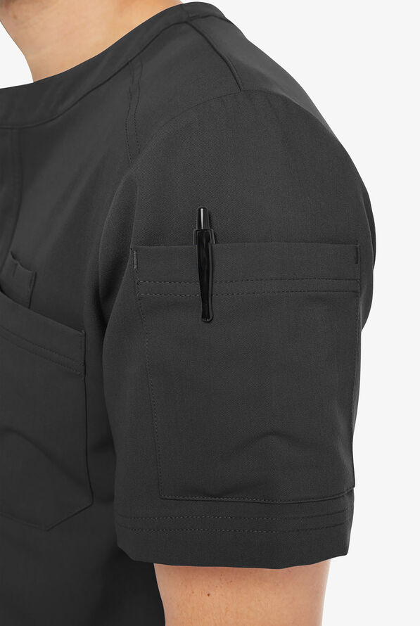 Camisa médica Keswi estilo Henley con mangas cortas y 4 bolsillos para hombre - Pewter - 6