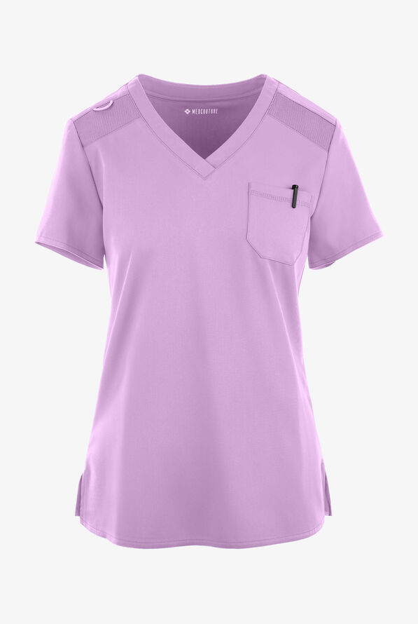 Med Couture Touch Women's 1-Pocket STRETCH Tuck In V-Neck Scrub Top - Lilac - 1