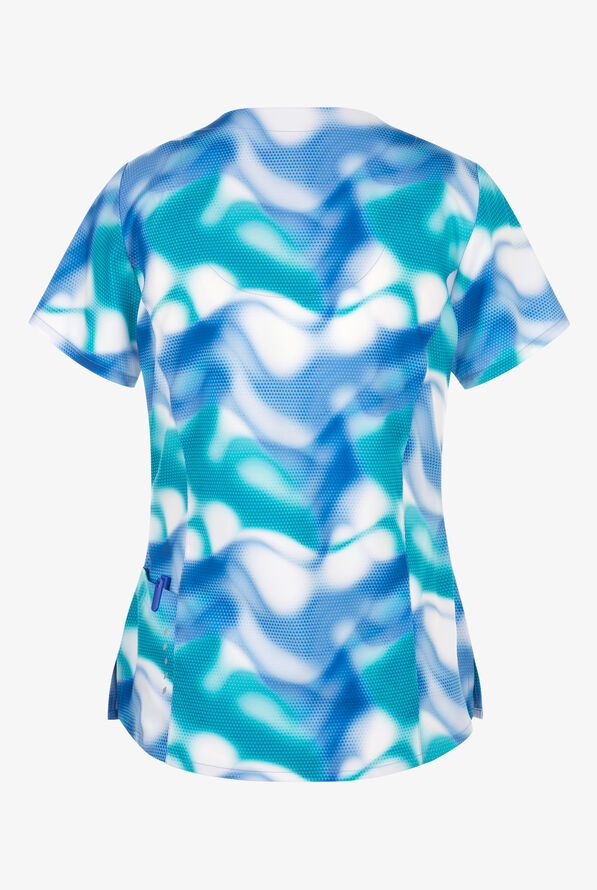 Barco One Azure Waves Women's 4-Pocket STRETCH V-Neck Print Scrub Top - null - 2