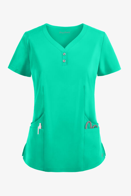 Easy STRETCH Demi Women's 4-Pocket Henley Scrub Top