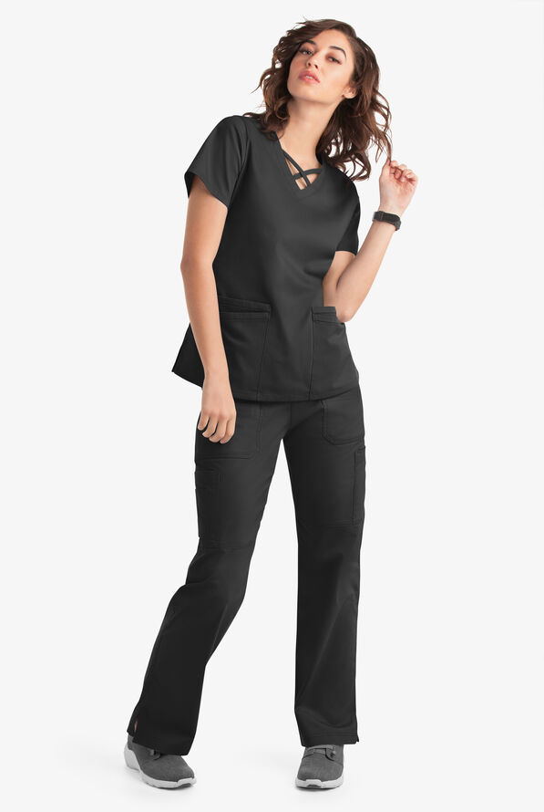 Blusa m&eacute;dica UA Butter-Soft STRETCH con lazos entrecruzados y 4 bolsillos para mujer - Black - 6