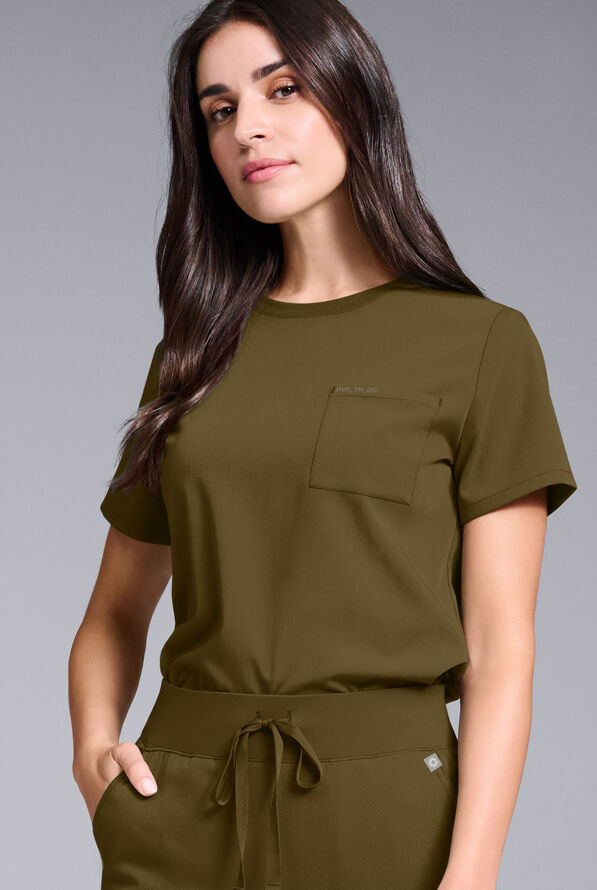 Hypothesis Women's Base Crew-Neck Tuck-In Scrub Top - Dark Moss - 1