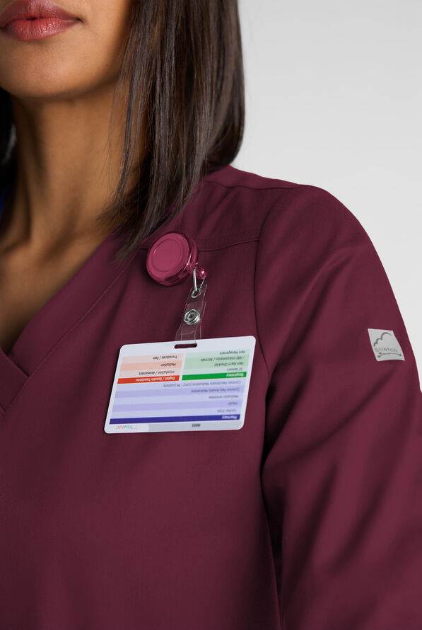Butter-Soft STRETCH Women's 5-Pocket 3/4" Sleeve V-Neck Scrub Top - Wine - 4