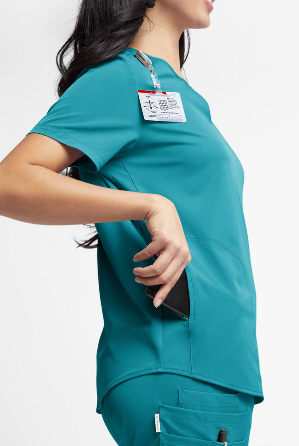 WhisperLite Alba Women's 3-Pocket Notched Neck Scrub Top - Teal - 3