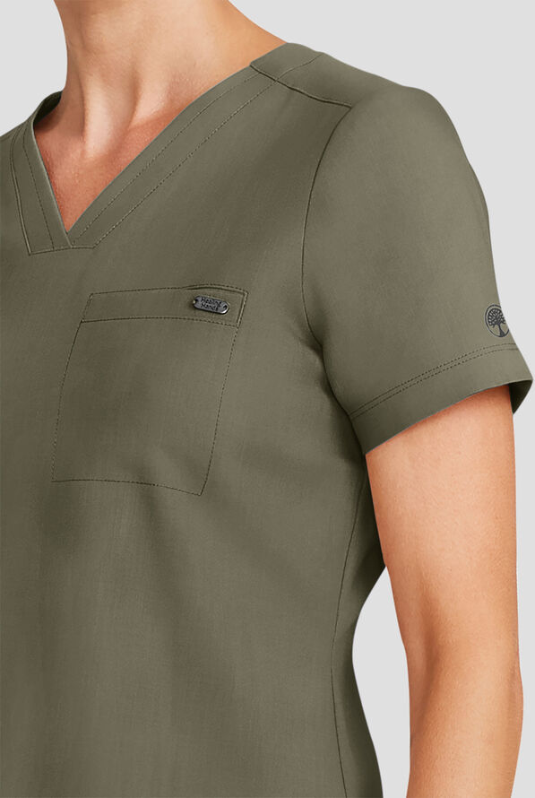 Healing Hands Quest Women's 1-Pocket STRETCH Tuck In V-Neck Scrub Top - Olive - 3