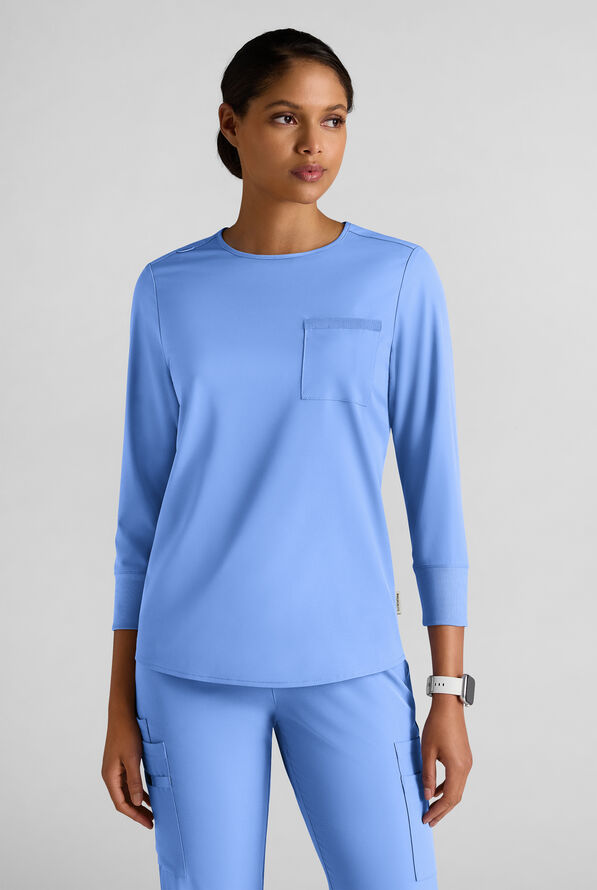 WhisperLite LYRA Women's 2-Pocket STRETCH 3/4" Sleeve Scrub Top - Ceil Blue - 1