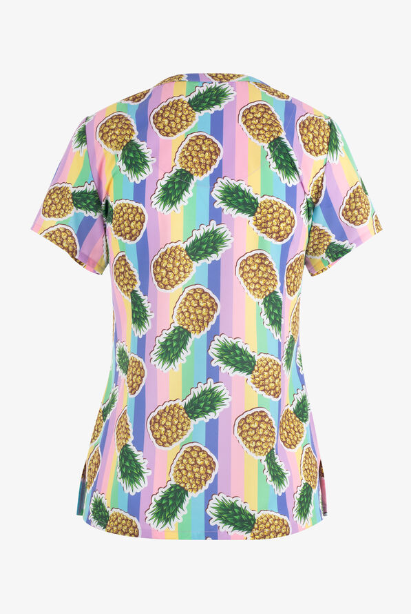 Blusa médica estampada Maevn Mad About Pineapples STRETCH con cuello en V y 3 bolsillos para mujer - null - 2