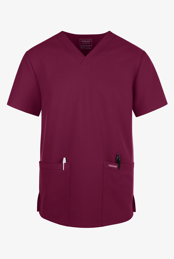 Cherokee Workwear Originals Ultra Men's 2-Pocket V-Neck Scrub Top - Wine - 1