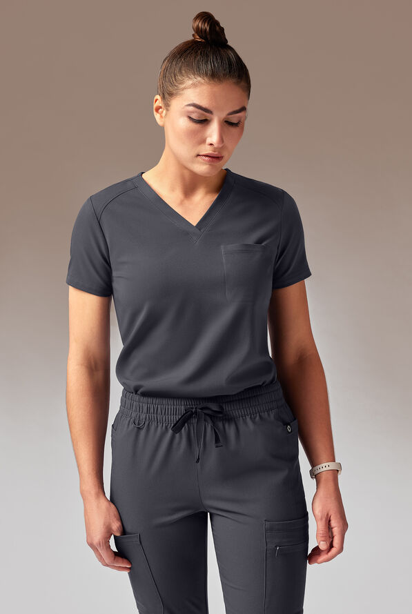 Hypothesis Meta-Base Women’s Single Pocket V-Neck Tuck In/Wear Out Scrub Top - Pewter - 2