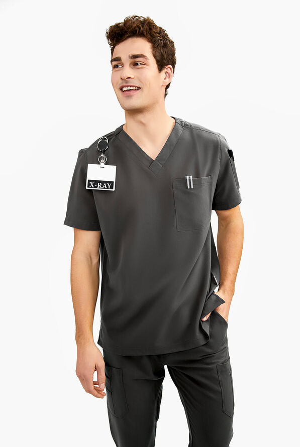 Keswi Men's 2-Pocket V-Neck Scrub Top - Pewter - 2