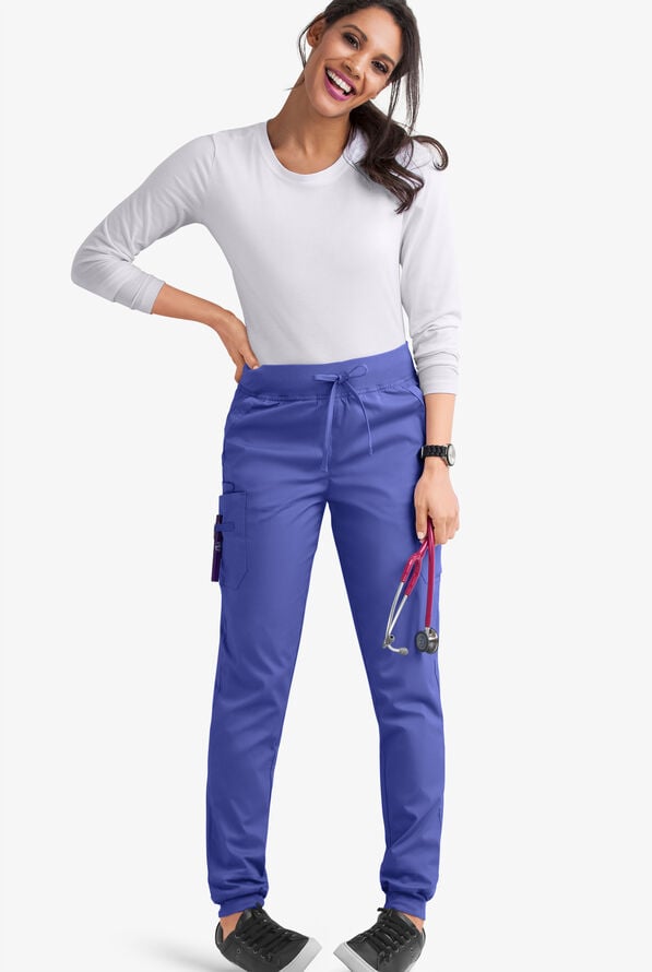 Butter-Soft STRETCH Women's 5-Pocket Cargo Jogger Scrub Pants - Amparo Blue - 2