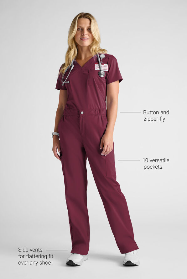 Pantal&oacute;n m&eacute;dico Butter-Soft STRETCH estilo cargo con bragueta y 10 bolsillos para mujer - Wine - 2