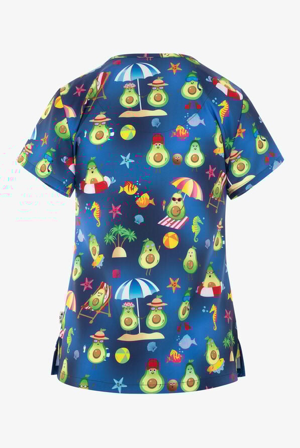 Zavate Ava Therese Avocado Paradise Women's 2-Pocket STRETCH V-Neck Print Scrub Top - null - 2