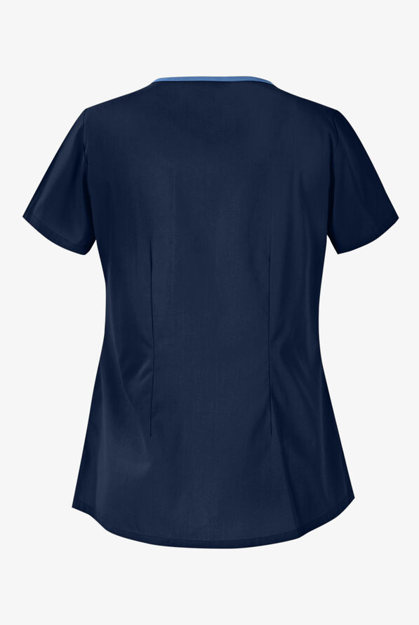 Butter-Soft Core Women's 4-Pocket Asymmetrical Neck Scrub Top - Navy/Ceil - 3