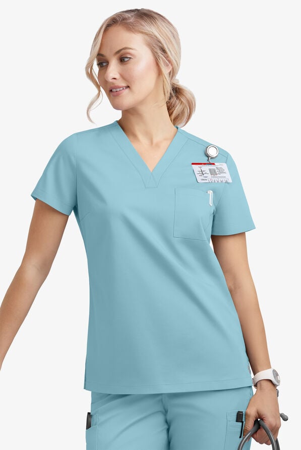 Butter-Soft STRETCH Women's 2-Pocket V-Neck Tuck-In Scrub Top - Dew Drop - 3