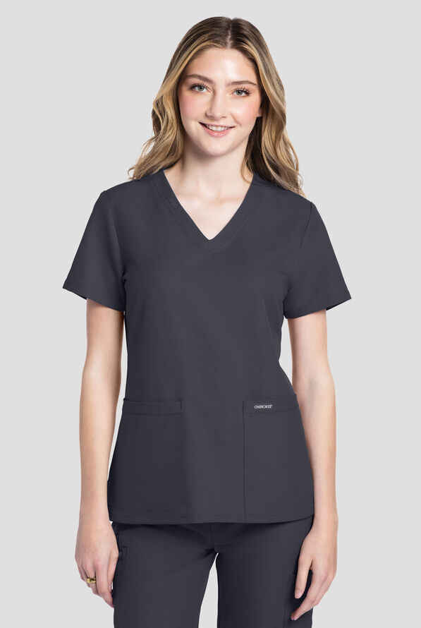 Blusa m&eacute;dica Cherokee Workwear Originals Ultra con cuello en V y 2 bolsillos para mujer - Pewter - 2