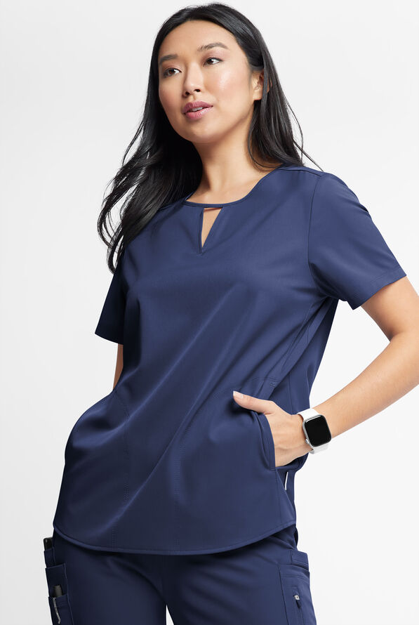 WhisperLite Alba Women's 3-Pocket Notched Neck Scrub Top - Navy - 1