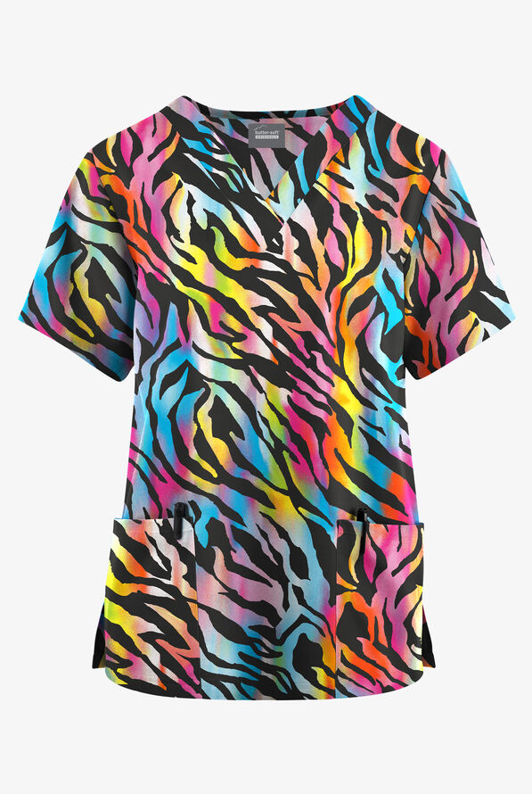 Butter-Soft Originals Urban Tiger Women's 2-Pocket Classic Fit V-Neck Print Scrub Top - null - 1