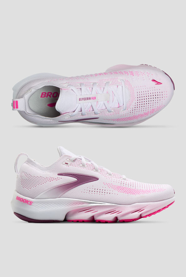 Brooks Women's Glycerin Flex White/Cyber Pink/Argyle Athletic Lace Up Shoes - null - 1