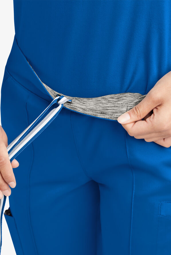 Pantalón médico UA Butter-Soft STRETCH de piernas entalladas acortadas con ribete deportivo y 6 bolsillos para mujer - Royal/Silver Melange - 3