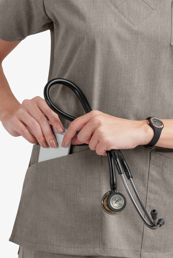 Butter-Soft STRETCH Women's 6-Pocket V-Neck Scrub Top - Heather Grey - 3