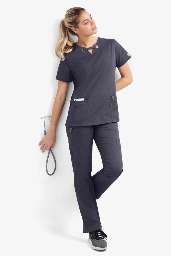 Blusa m&eacute;dica UA Butter-Soft STRETCH con ojales y 4 bolsillos para mujer - Indigo Denim - 7