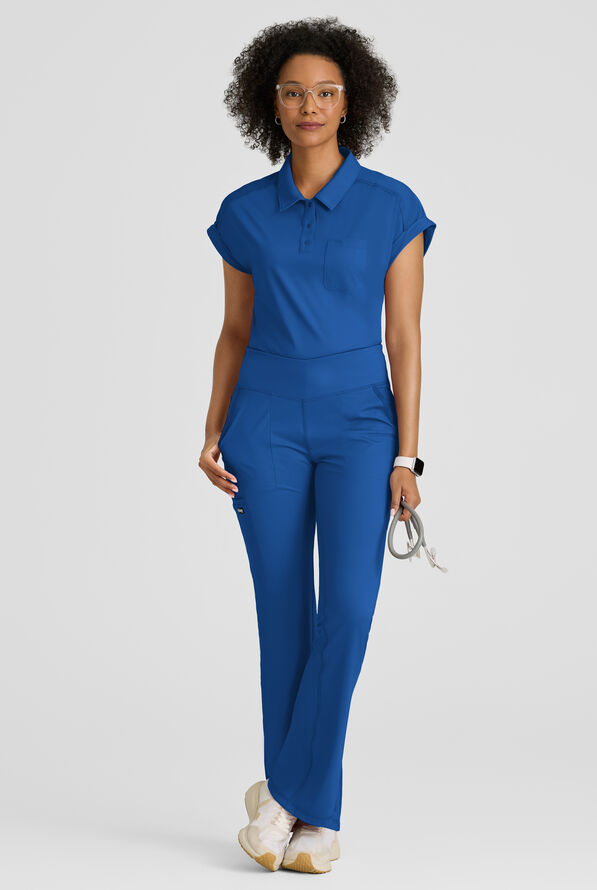 Grey's Anatomy by Barco Knit STRETCH Renew Women's 1-Pocket Dolman Sleeve Polo Scrub Top - Royal - 5