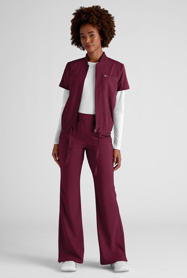 Easy STRETCH Nika Women's Zip Front Scrub Top– 2-Piece Jumpsuit Top - Wine - 6