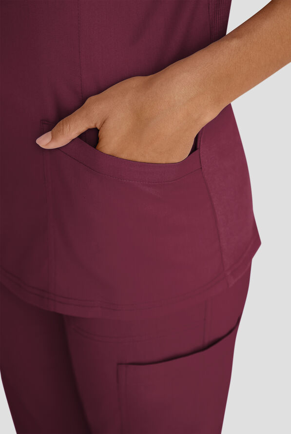 Butter-Soft STRETCH FLXTEK+ Women's 3-Pocket Crew Neck Scrub Top - Wine - 8