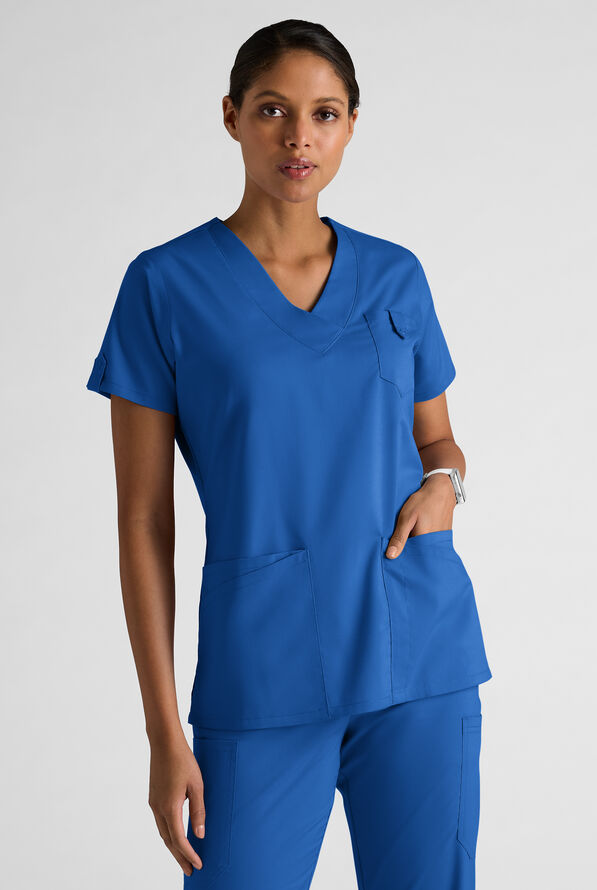 Butter-Soft STRETCH Women's 6-Pocket V-Neck Scrub Top - Royal - 1