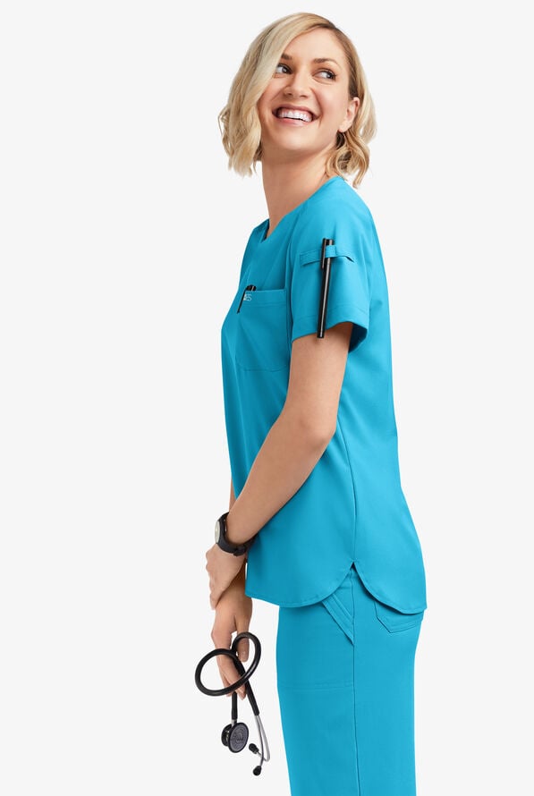 Blusa médica Easy STRETCH Nikki con cuello festoneado y 1 bolsillo para mujer - Turquoise - 2