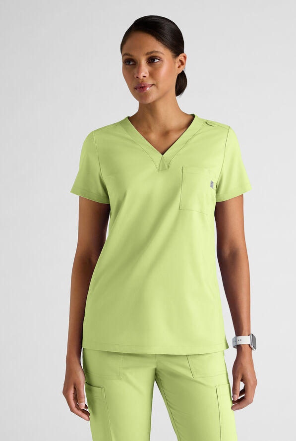 Butter-Soft STRETCH FLXTEK+ Women's 2-Pocket V-Neck Tuck-In Scrub Top - Cool Matcha - 1