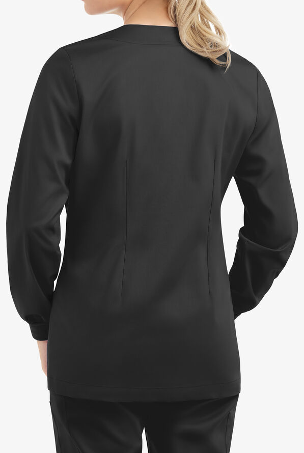 Butter-Soft STRETCH Women's 2-Pocket Long Sleeve Snap Front Scrub Jacket - Black - 4