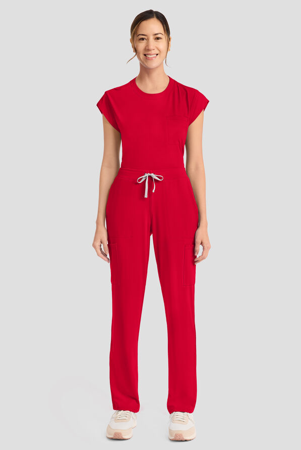 Cherokee Achieve Women's 5-Pocket STRETCH Elastic Waist Drawstring Cargo Scrub Pants - Red - 5