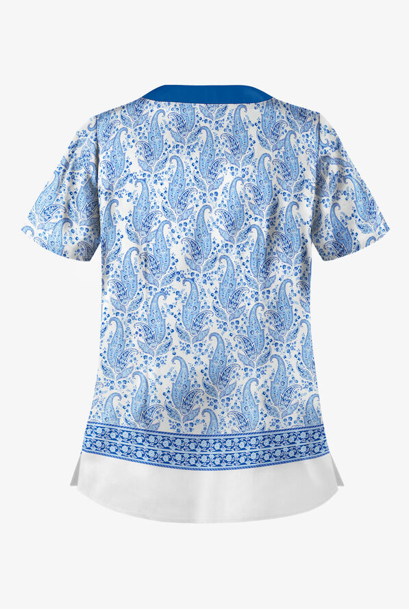 Best Buy Scrubs Floating Paisley Women's 2-Pocket Scallop Neck Print Scrub Top - null - 2