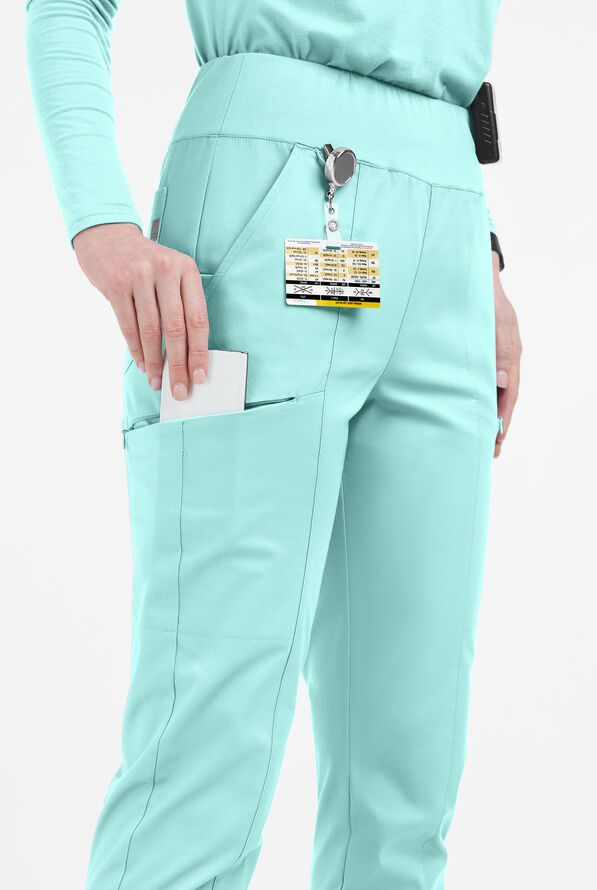 Pantalón médico Butter-Soft de tiro alto con piernas delgadas estilo yoga y 6 bolsillos para mujer - Petite - Sea Frost - 2