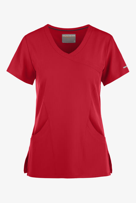 Skechers by Barco Reliance Women's 3-Pocket STRETCH Mock Wrap Scrub Top