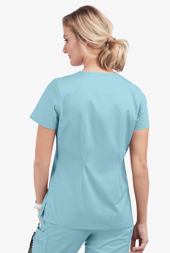 Butter-Soft STRETCH Women's 2-Pocket V-Neck Tuck-In Scrub Top - Dew Drop - 4