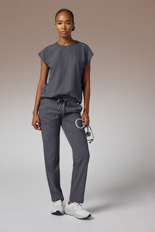 Blusa m&eacute;dica Hypothesis DM Crew de corte holgado con mangas dolm&aacute;n y 2 bolsillos para mujer - Pewter - 2