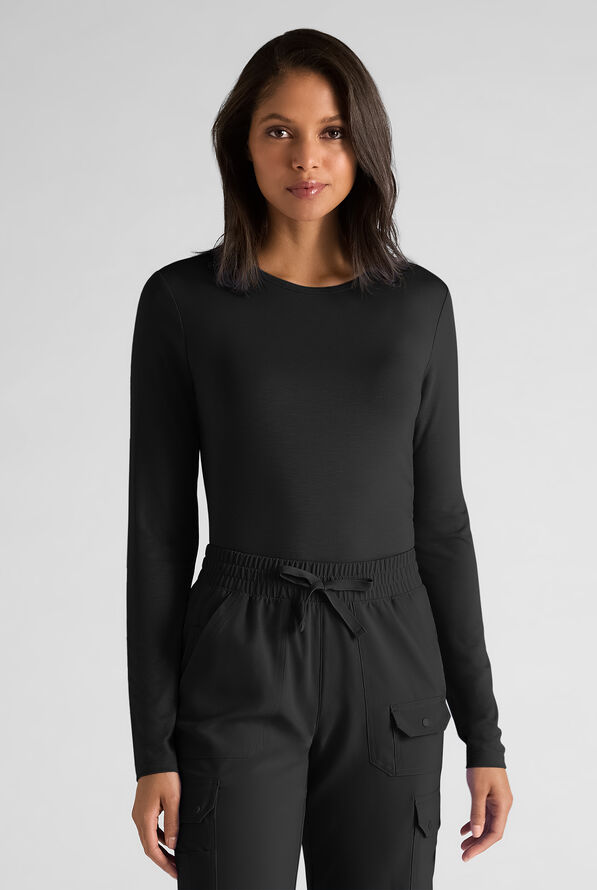 Easy STRETCH Cate Women's Long Sleeve Knit Underscrub - Onyx Black - 1