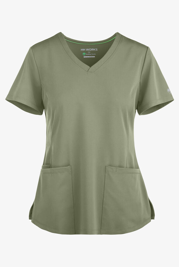 HH Works by Healing Hands Monica Women's 4-Pocket STRETCH V-Neck Scrub Top - Olive - 1