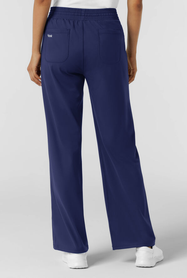 Wink Renew Knit Women's 5-Pocket STRETCH Drawstring Wide Leg Scrub Pants - Navy - 2