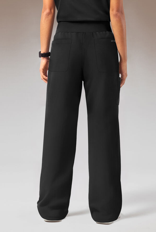 Hypothesis Y-Band Women's 6-Pocket Yoga-Style Knit Waist Wide Leg Scrub Pant - Jet Black - 2