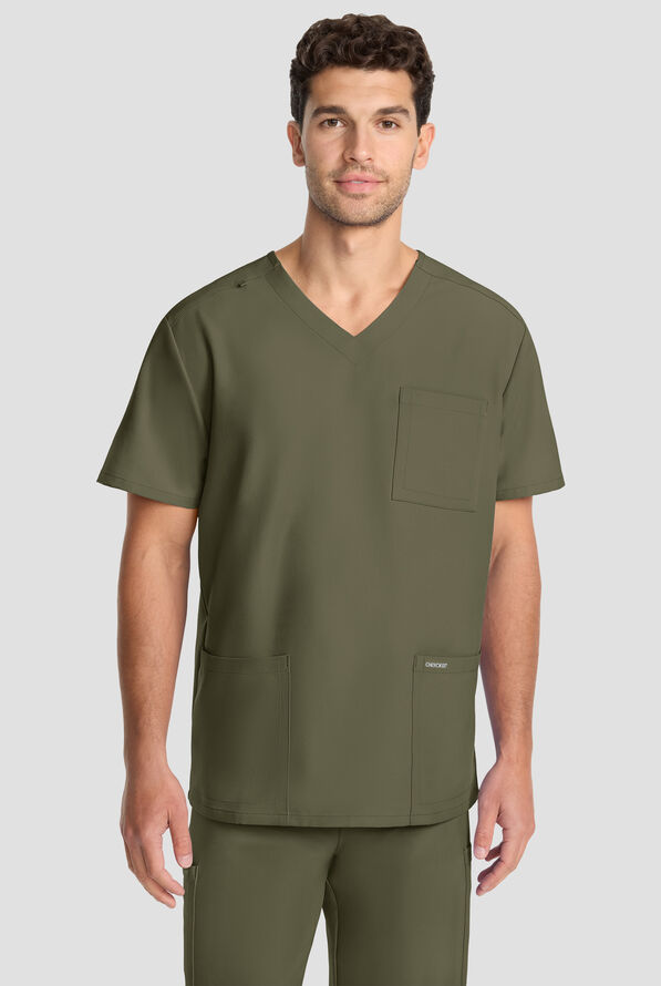 Cherokee Workwear Originals Ultra Men's 3-Pocket V-Neck Scrub Top - Olive - 2