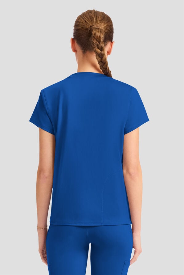 Blusa m&eacute;dica Med Couture Amp Knit STRETCH con cuello redondo y 2 bolsillos para mujer - Royal - 4