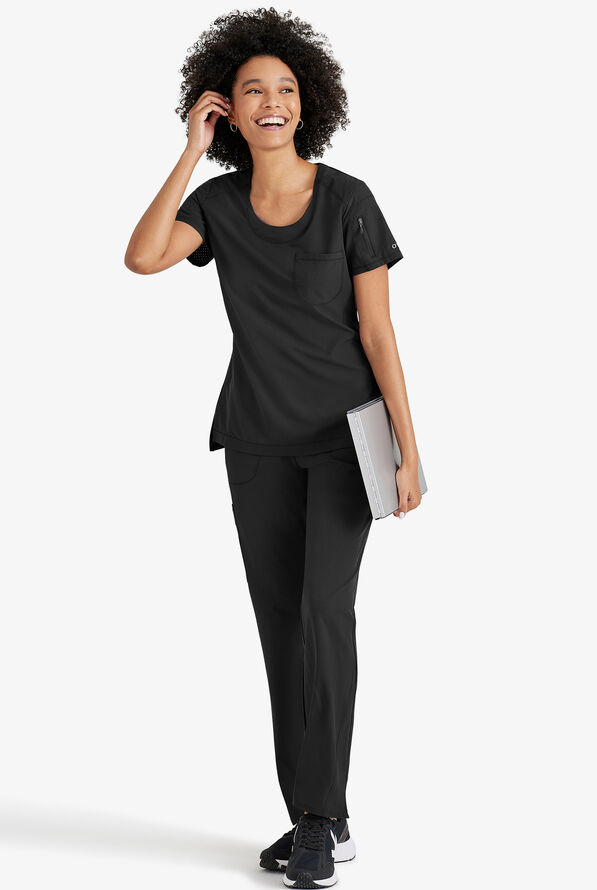 Barco One Uplift Women's 2-Pocket STRETCH Scoop Neck Tuck In Scrub Top - Black - 4