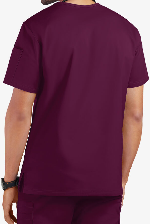 Camisa m&eacute;dica UA Butter-Soft STRETCH con cuello en V y 4 bolsillos para hombre  - Wine - 3