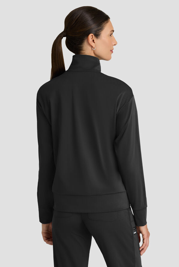 Grey's Anatomy by Barco Knit STRETCH Ease Warm Up Women's 4-Pocket Zip Front Scrub Jacket - Black - 5
