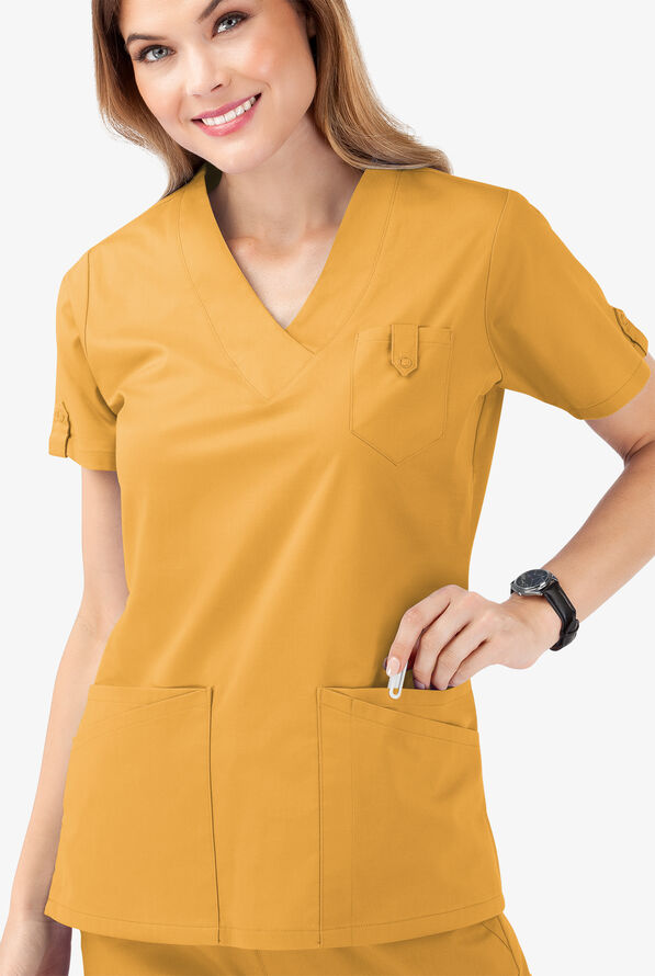 Butter-Soft STRETCH Women's 6-Pocket V-Neck Scrub Top - Apricot Sunset - 5